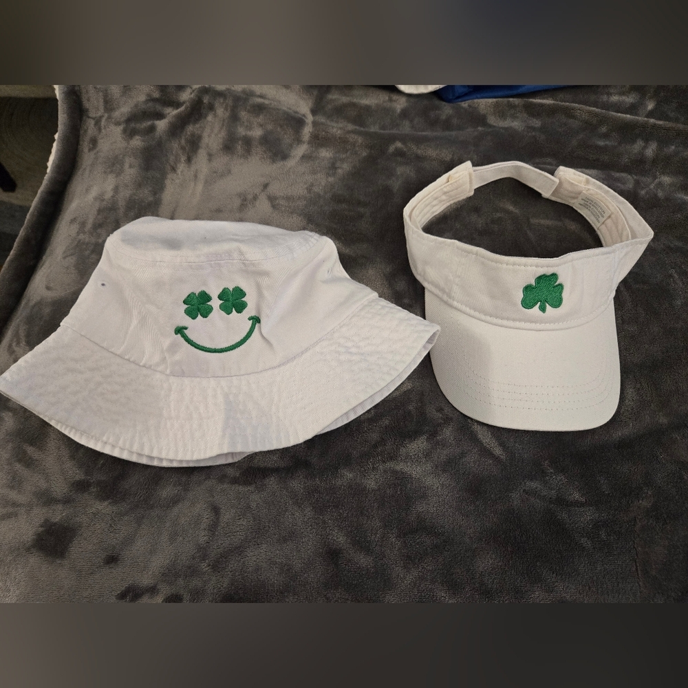 Green Clover Cotton White Ireland Bucket Hat and Visor